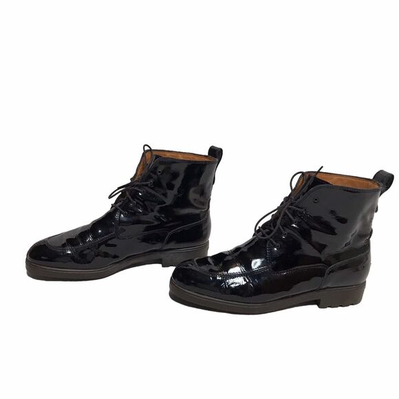 Salvatore Ferragamo Vintage Patent Leather‎ Boots Lace Up Size 8 B - Picture 4 of 12